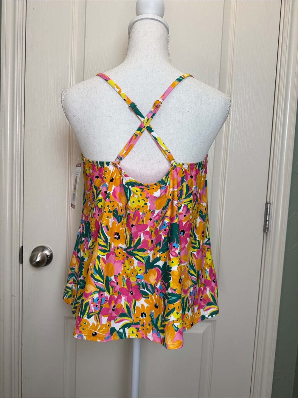 NWT Anne Cole Bright Floral V-Neck Spaghetti Strap Tankini Swim Top sz XL - Picture 3 of 8